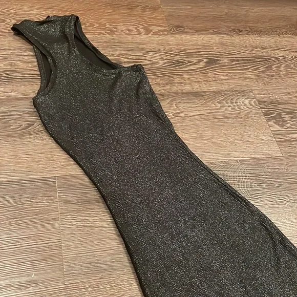 ✅SOLD✅Skims maxi bodycon ribbed racerback lounge dress glitter foil black xs - Picture 6 of 6
